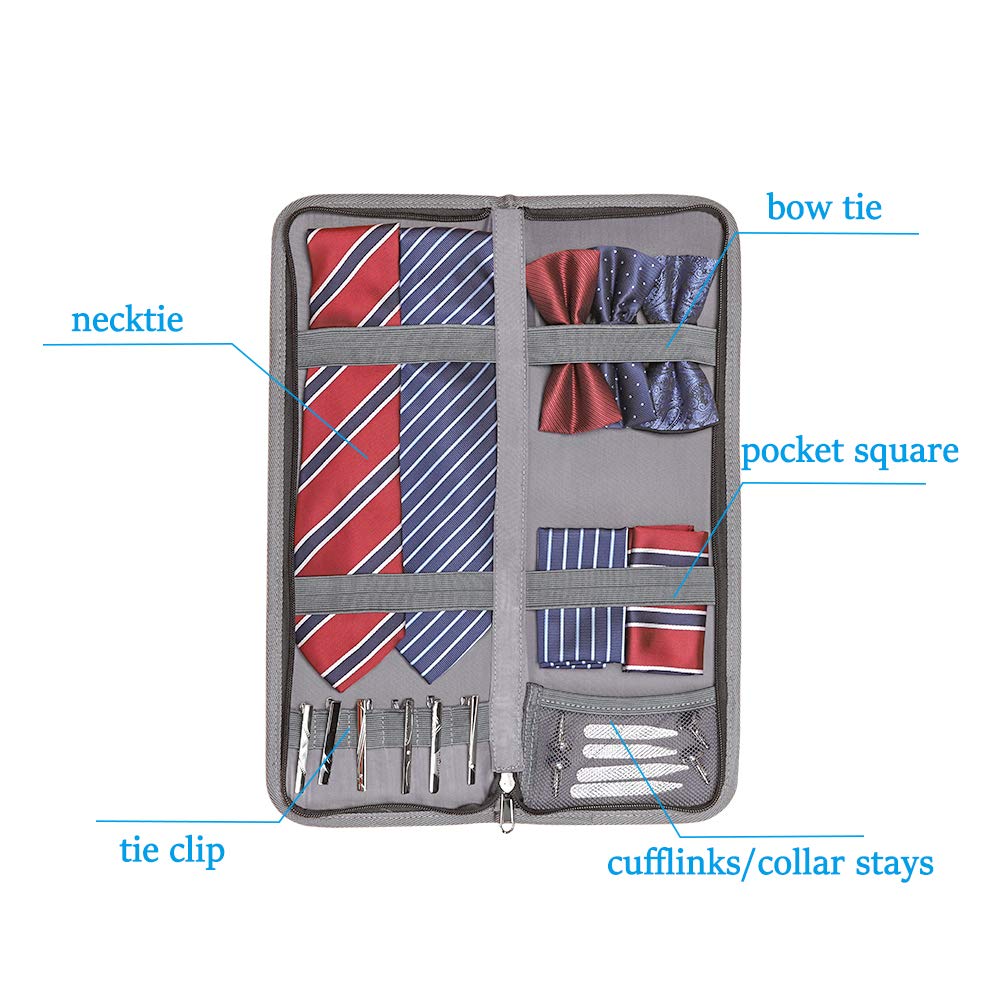 Modoker Tie Organizer Case Bag for Travel, Tie Holder Storage Box for Men Gift Necktie Carrier with Pockets for Cufflinks & Collar Stays, Rigid Anti-Wrinkle Ties Bag Fits 4–6 Ties, Black