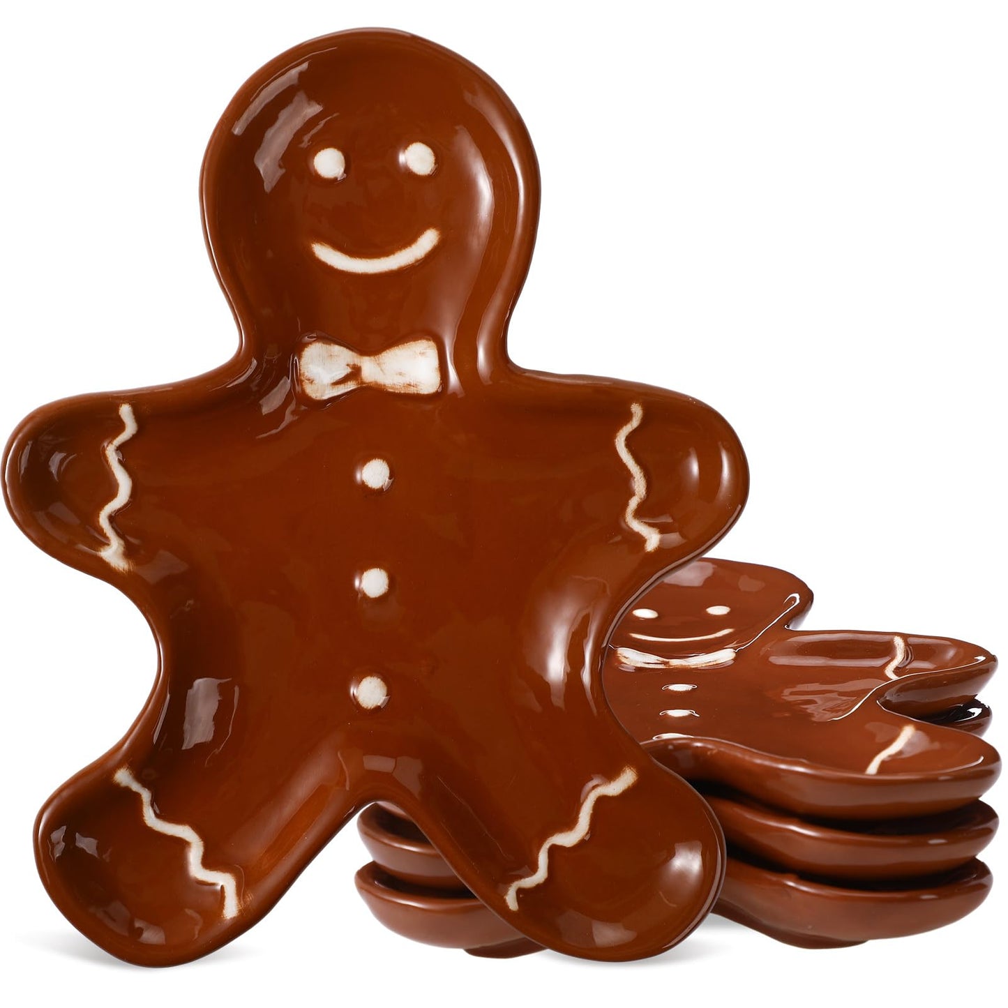SiliFine 3 Pcs Christmas Gingerbread Plates Xmas Dinner Ceramic Plate 8 inch Holiday Cookie Tableware Decorative Desserts Dish Candy Salad Tray for Winter Home Table Party Supplies(Gingerbread Man)