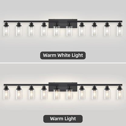 10 Light Bathroom Vanity Lights Over Mirror, 65.4inch Black Vanity Lights Fixtures Matte Black Modern Vanity Lights Black Bathroom Wall Lighting for Mirror Bedroom,Living Room