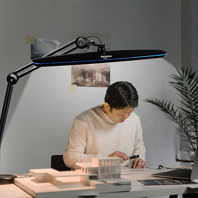 Task Lamp with Clamp, Bright 117PCS LEDs, Metal Swing Arm 24W 2200 Lumen Dimmable Led Desk Lamp for Architect Home Office Study Reading Dorm Workbench Craft, 23 Inch Working Lamp(Black)
