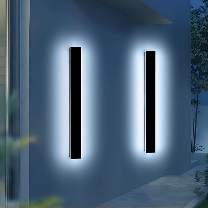 2 Pack 47.2inch Long Linear Outdoor Wall Light, 6000K Cold White Modern Wall Mounted Sconce, IP65 Waterproof, 42W, Black Exterior Lighting Fixture for Garage, Patio, Porch, Garden