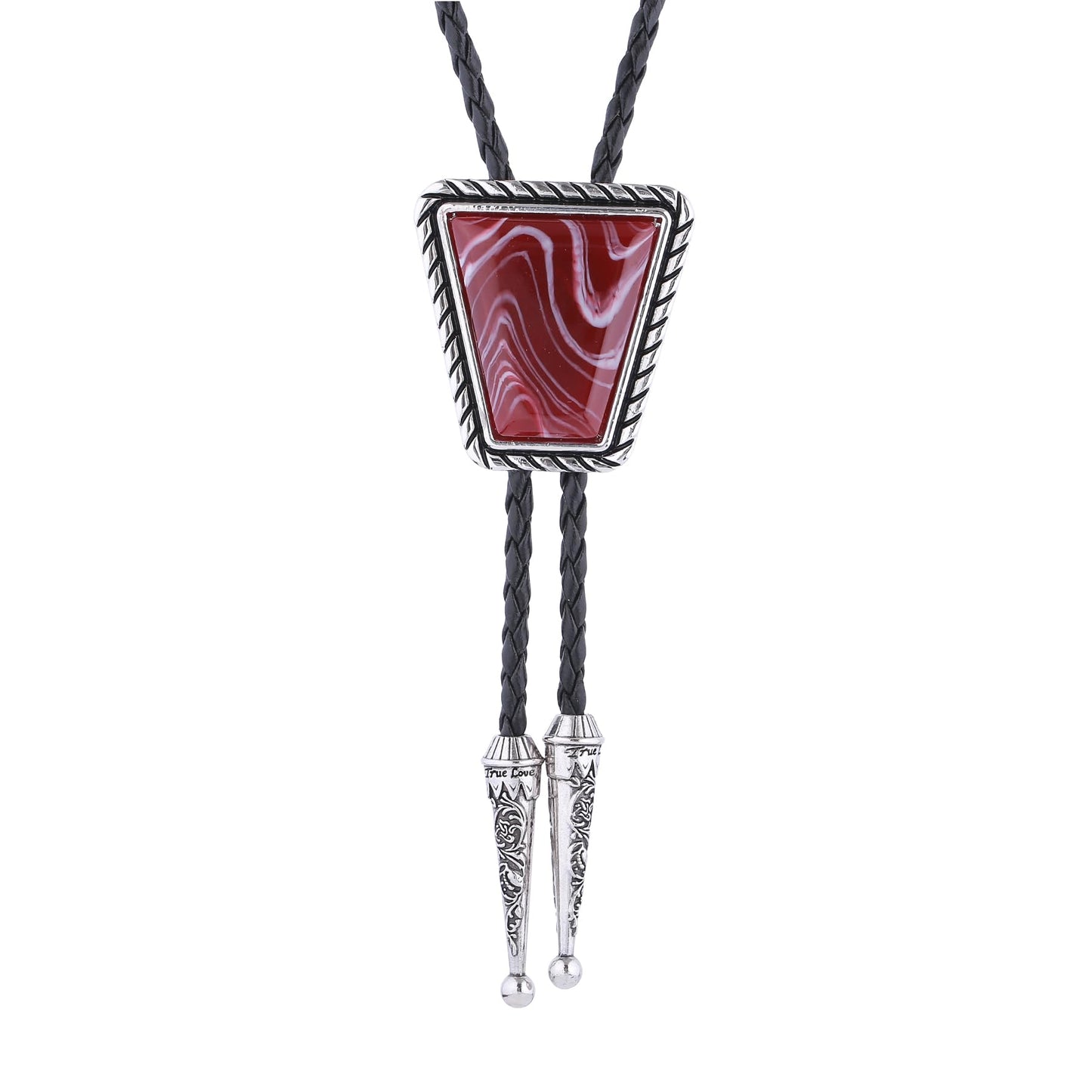 Western Cowboy Bolo Tie for Men, Rodeo Black Red Agate Leather Necktie, Retro Cowgirl Costume Concert Accessory for Women (Red)