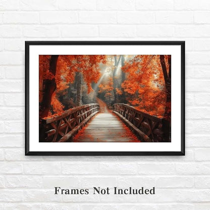 Yesad Autumn Bridge Canvas Wall Art, Fall Wall Art Room Décor Natural Posters Autumn Pictures Prints Wall Décor for Living Room Bedroom (Unframed,36”x24”,Bridge)