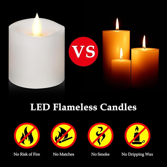 【Flameless Candles Battery Operated with Remote & Timer】 3x3 White LED Pillar Candles - 600H Flickering Flame, Realistic Fake Candles for Indoor/Outdoor Valentine's Day, Weddings, Home Decor1-Pack