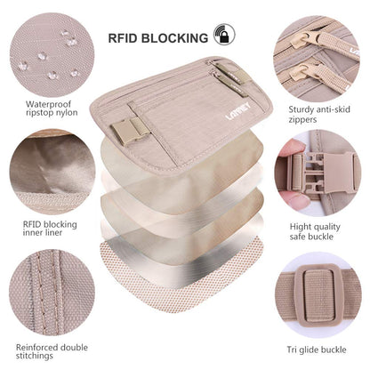 Money Belt for Travel, Slim RFID Blocking Women and Men Hidden Travel Pouch Under Clothes, Passport Holder Protect Cash, Documents, Credit Card, Bonus 2 RFID Sleeves