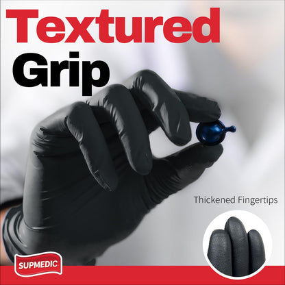 Supmedic Black Nitrile Exam Gloves, 5 Mil Chemical Resistant Powder-Free Food Safe Disposable Medical Glove 100Pcs (Large)