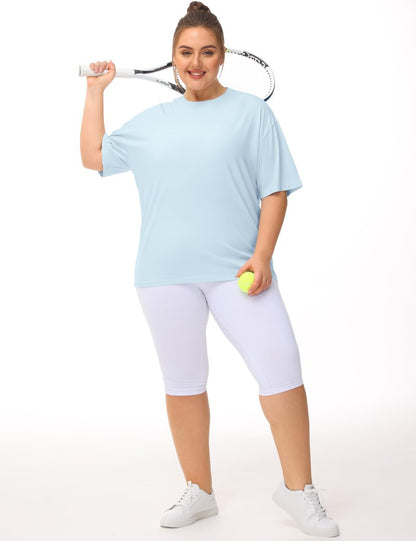 THE GYM PEOPLE Women's Casual Oversized T-Shirts Summer Crewneck Short Sleeve Workout Basic Tee Tops Light Blue