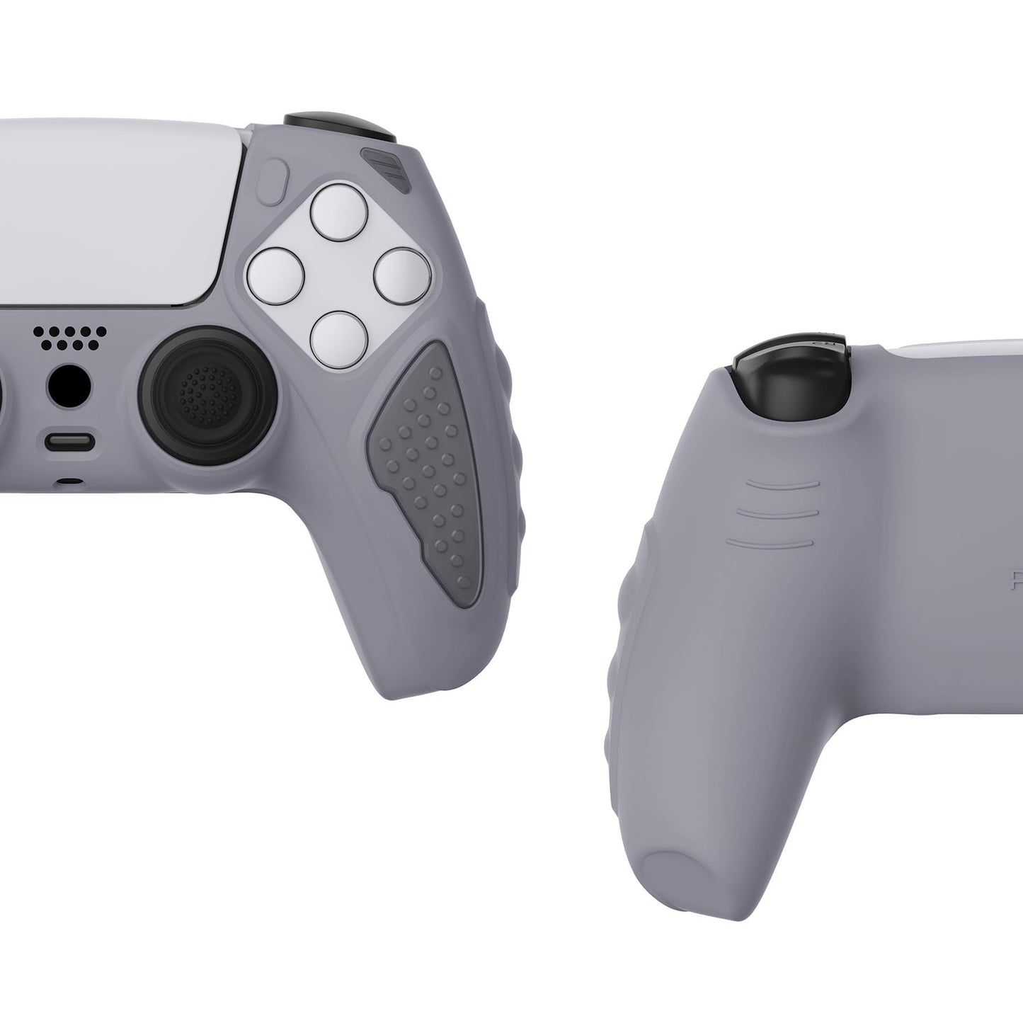 PlayVital Knight Edition Metallic Gray & Dark Gray Two Tone Anti-Slip Silicone Cover Skin for ps5 Controller, Soft Rubber Case for ps5 Wireless Controller with Thumb Grip Caps