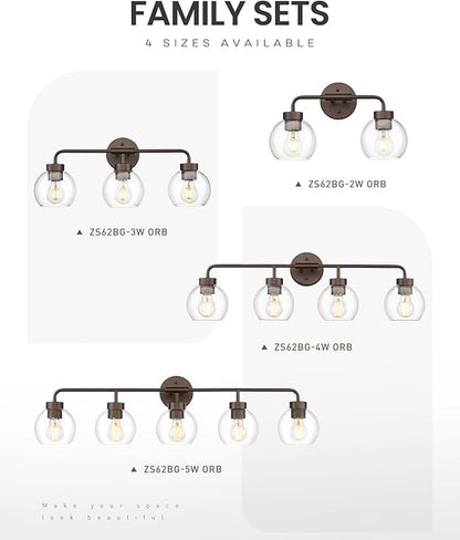 zeyu 32 Inch Oil Rubbed Bronze Vanity Light, 4-Light Bathroom Light Fixture, Vanity Lighting Fixtures with Clear Glass Globe Shade, ZS62BG-4W ORB