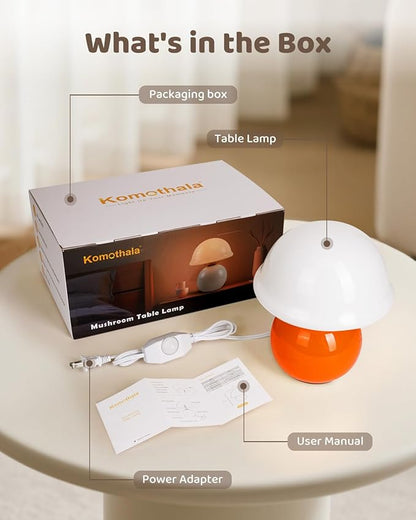 Mushroom Lamp Bedside Table Lamp for Bedroom, Cute Small Lamps with Glass Lampshade, Nightstand Lamp with Dimmer for Living Room Kitchen Apartments Offices Desk Shelves (Orange)