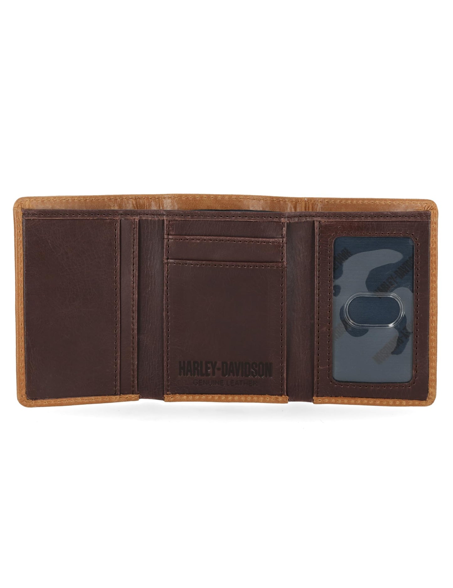 Harley-Davidson Men's Genuine Leather Rfid Blocking Trifold Wallet, Cognac (Indo), Standard
