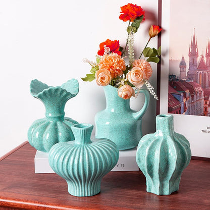 Flower Vase,Pumpkin Ceramic Vase, Ceramic Vase for Decor,Container for Flower, Centerpieces for Dining Table,for Living Room Desk Shelf Decor. (Cowboy Blue)