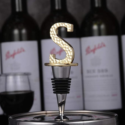 Miicol Wine Stopper, Prosecco Topper, Personalised Champagne Stopper, Gold Wine Accessories, Wine Lovers Gift, Monogram Gift, Letter S