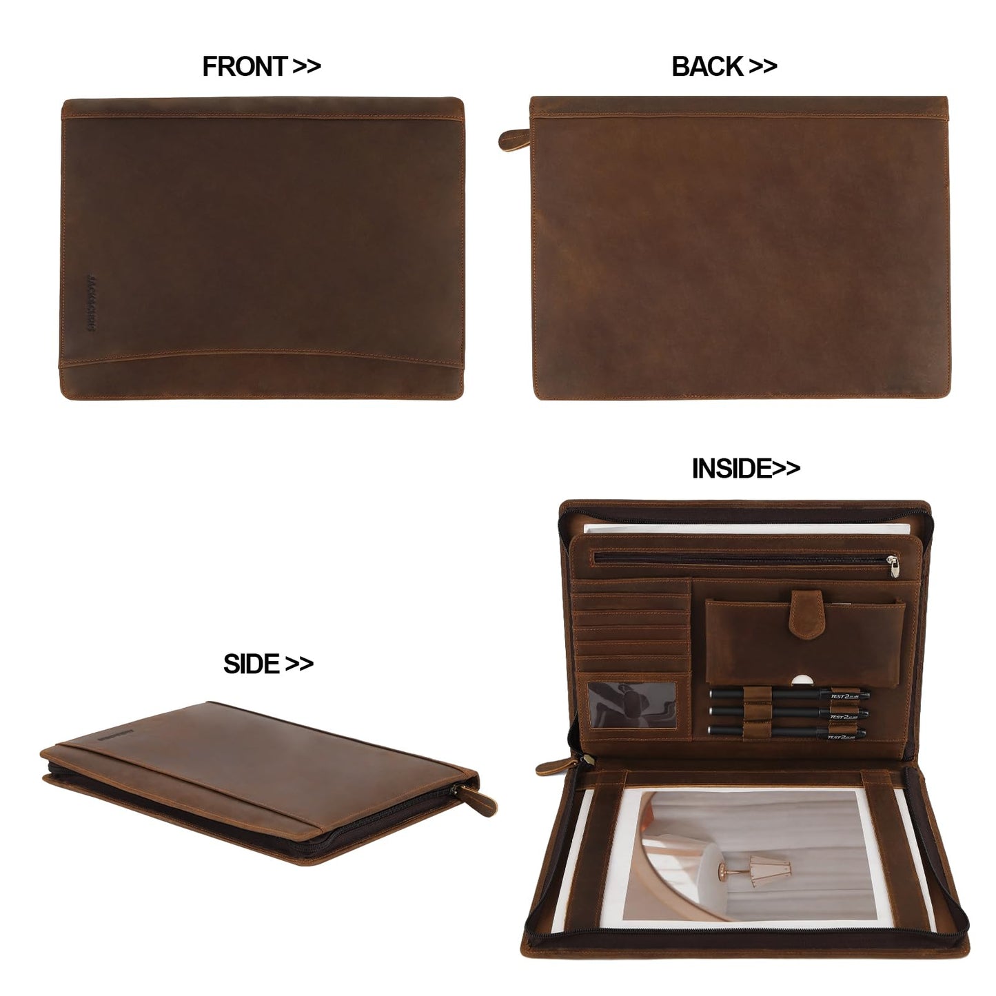 Jack&Chris Leather Portfolio with Zipper for Men Women, Leather Padfolio Organizer Business Resume Legal Pad Portfolio Notebook Binder for A4/Pad, JC007-8