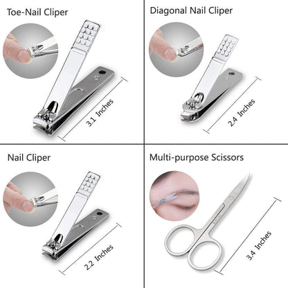 ZIZZON Manicure, Pedicure Kit, Nail Clippers Set of 12Pcs, Professional Grooming Kit, Nail Tools with Luxurious Travel Case Black