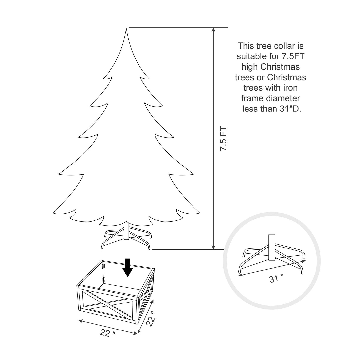 Glitzhome 22 inch Wooden Christmas Tree Collar Farmhouse Modern Stand Cover Skirt Base Box for 7.5/9 FT Artificial Xmas Holiday Decoration, Brown