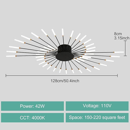 ziidoo Modern Ceiling Light, 42 Lights Metal Firework Designed Chic Led Lighting Fixture for Farmhouse Kitchen Dining Room Bedroom Hallway Living Room (Black)