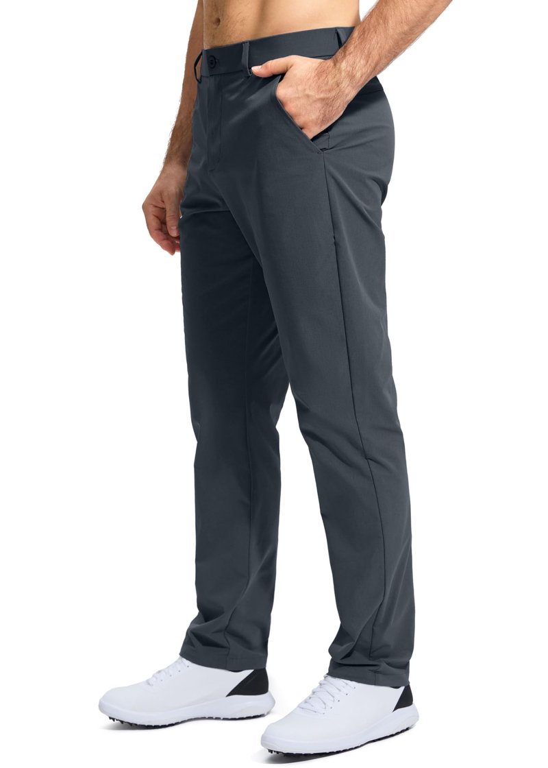 Pudolla Men's Golf Pants Stretch Classic Fit Work Dress Pants 32 Lightweight Quick Dry Casual Slacks Trousers with Pockets(Iron Grey 34Wx32L)