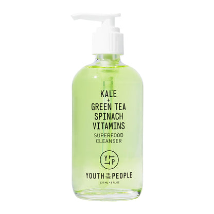 Youth To The People Kale + Green Tea Facial Cleanser - Gentle Superfood Blend of Spinach, Alfalfa, Vitamins C + E - Pore Minimizer, Makeup Remover & pH Balanced Gel Face Wash for Glowing Skin (8oz)