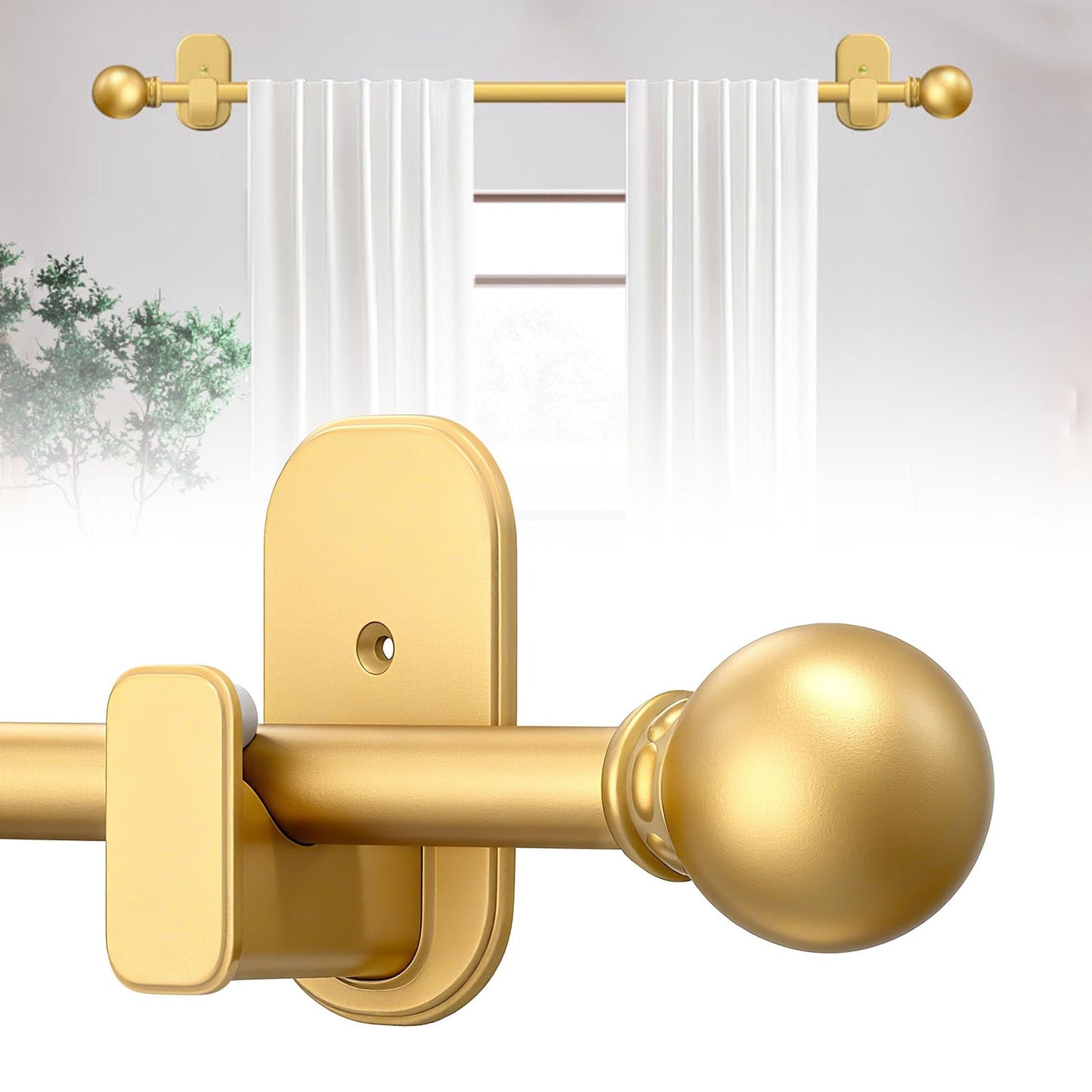 Curtain Rods No Drilling for Windows 32 to 45 Inch:No Drill Small Silver Curtain Rod with Adhesive Brackets for Bedroom,5/8" Apartment Renter Friendly Adjustable Drapery Rods Easy Install