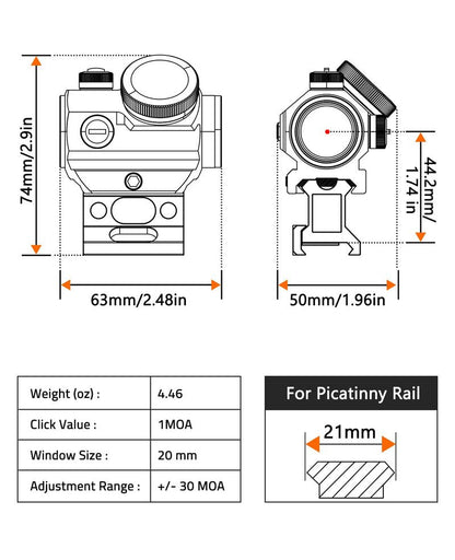 MidTen Rechargeable Red Dot Sight, 1x20mm 2 MOA Red Dot, Waterproof & Shockproof & Fog-Proof Chargeable Red Dot Scope with Lower 1/3 Co-Witness Riser