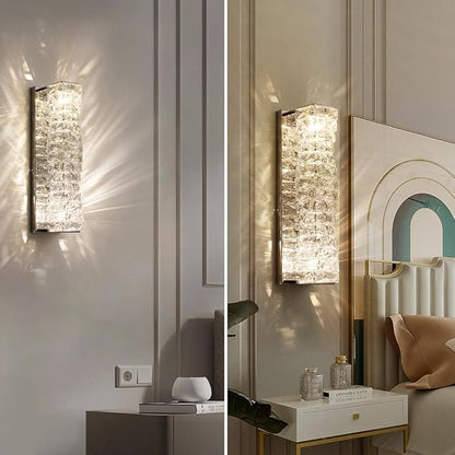 LED Crystal Wall Sconce Silver Crystal Bathroom Vanity Light Fixtures with 3 Color Temperature, Indoor Dimmable Wall Mount Light for Bedroom Living Room,Set of 2