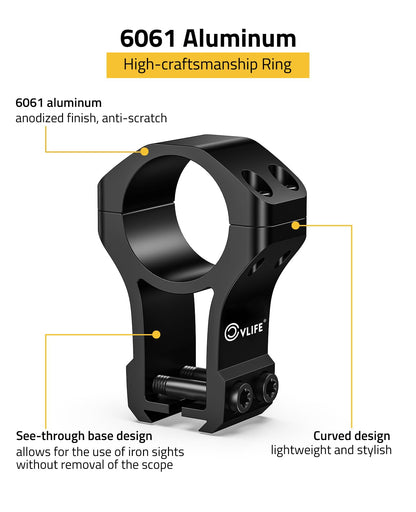CVLIFE 1 inch Dovetail Scope Rings Mount for 3/8 inch or 11mm Dovetail Rails - High Profile 1" Rifle Scope Mount with See Through Base - 2 Pieces