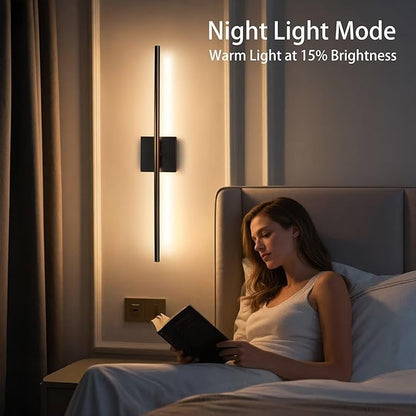Rechargable Wall Sconce Set of Two, Modern Wireless Living Room Wall Decor Lights with Remote, 28.35Inch Dimmable Indoor Home Decor Lights for Bedroom, Living Room, Hallway (Black/Square)