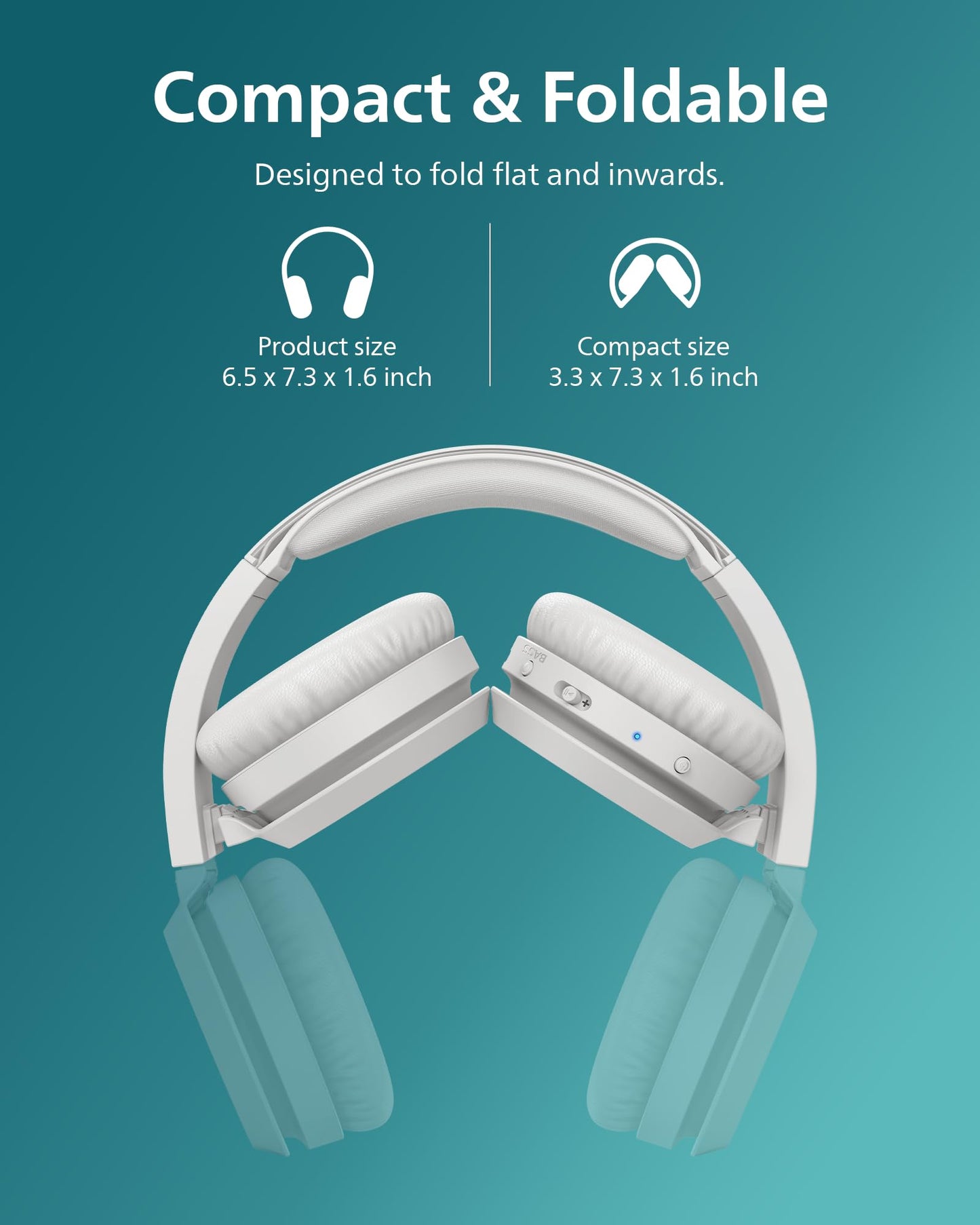 Philips H4205 On-Ear Wireless Headphones with 32mm Drivers & BASS Boost on-Demand, White