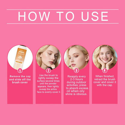 Lyjinbc Mineral Sunscreen Setting Powder, SPF 50 Transparent Brush Powder, Long-Lasting,Lightweight Breathable, Oil Control Natural Matte, Suitable for Face, Scalp & Hair