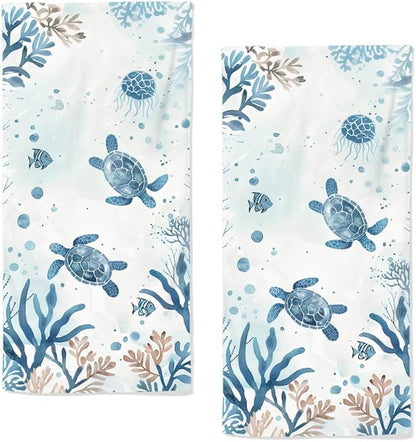 Sea Turtle Hand Towels Set of 2 Breathable Ocean Beach Hand Towels Marine Life