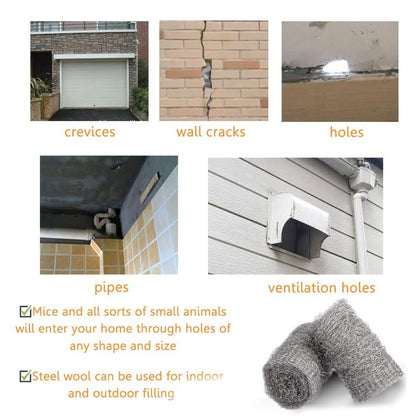 Alabrocon Bulk Steel Wool Roll Kit, Steel Wool 0000 15pcs, Gap Blocker, 0000 Steel Wool Keep Mice Away from Holes/Siding/Pipeline/Vents in Garden, House, 15 Pack × 1.6FT