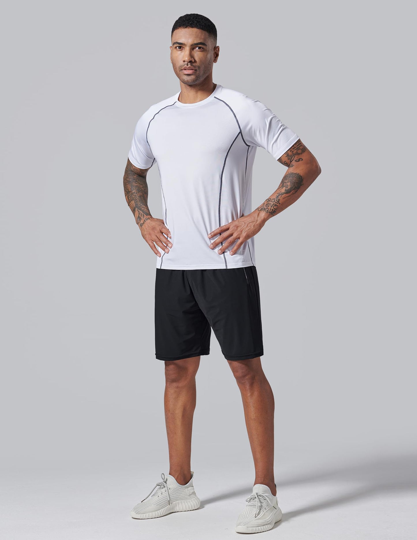 5 Pack Men’s Active Quick Dry Crew Neck T Shirts | Athletic Running Gym Workout Short Sleeve Tee Tops Bulk (Set 14, 4X-Large) White