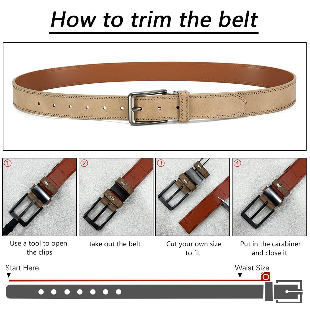DOOPAI Men's Leather Belt - 1 3/8" Genuine Cowhide Dress Belt for Work, with Quick-Size Adjuster Golf & Casual