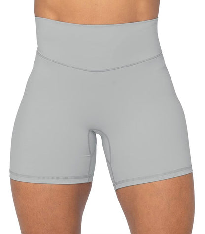 Sunzel No Front Seam High Waist Biker Shorts for Women, Squat Proof Yoga Workout Gym Bike Shorts 5" Inseam Grey Large