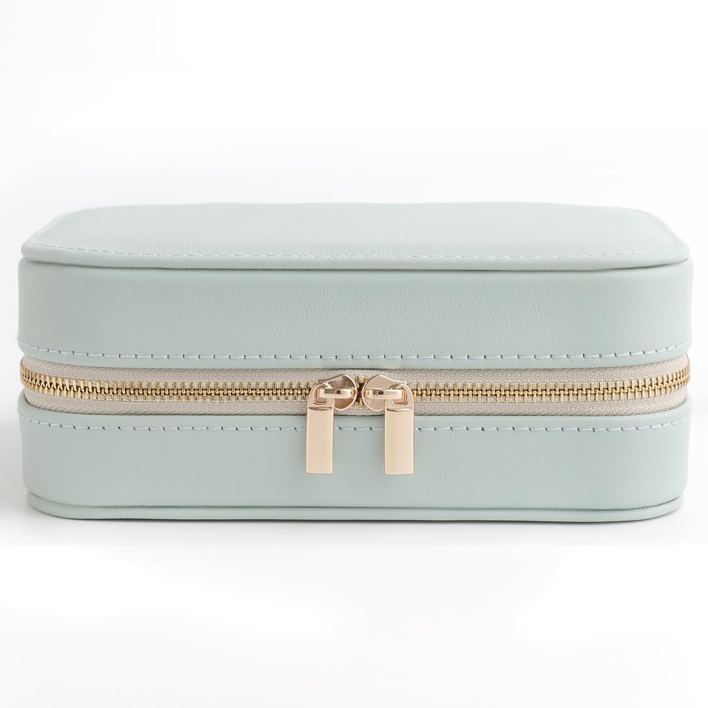 NGVRC Genuine Leather Travel Jewelry Organizer Case with Mirror for Women, Small Mini Portable Jewelry Box for Ring Earrings Necklace Bracelet Luxury Gift for Women（Cyan）