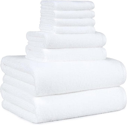 Amazon Basics 100% Cotton Soft Quick-Dry 8-Piece Towel Set, Bath Towels