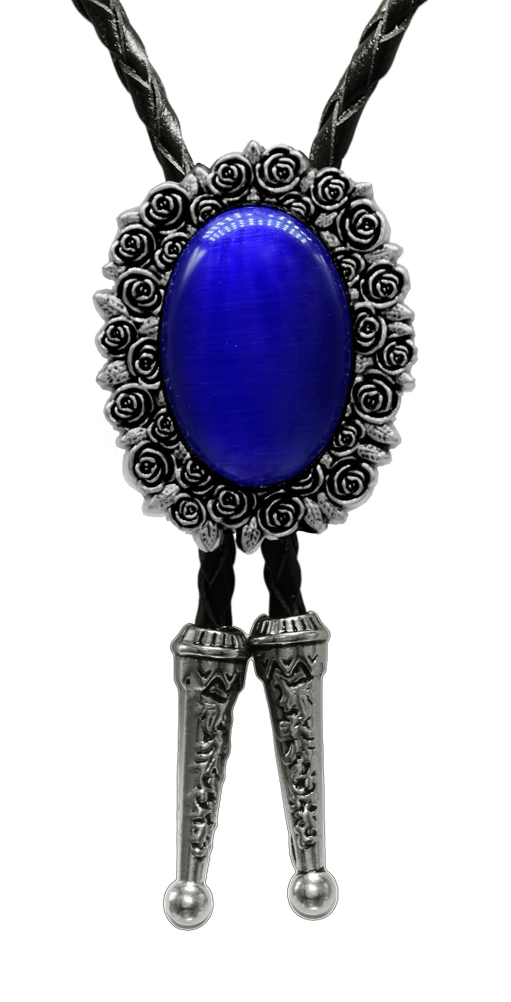 Moranse Bolo Tie With Emerald Blue and Black or More Colors Stone Celtic Style Genuine and Cowhide Rope (Rose Stone Blue)