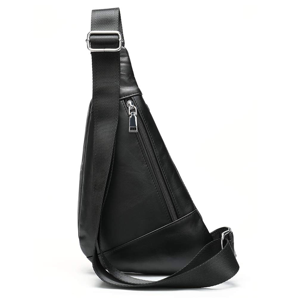Genuine Leather Mens Sling Bag Triangle Small Women Crossbody Bags Purses Front Chest Day Pack One Shoulder Strap Backpack