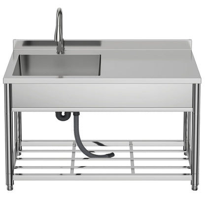 GGW Commercial Sink with Drainboard, Stainless Steel Utility Sink with Pull-out Faucet, Free Standing Single Bowl Kitchen Sink with Workbench for Restaurant, Garage, Outoor, 21.7"D x 47.2"W x 37"H