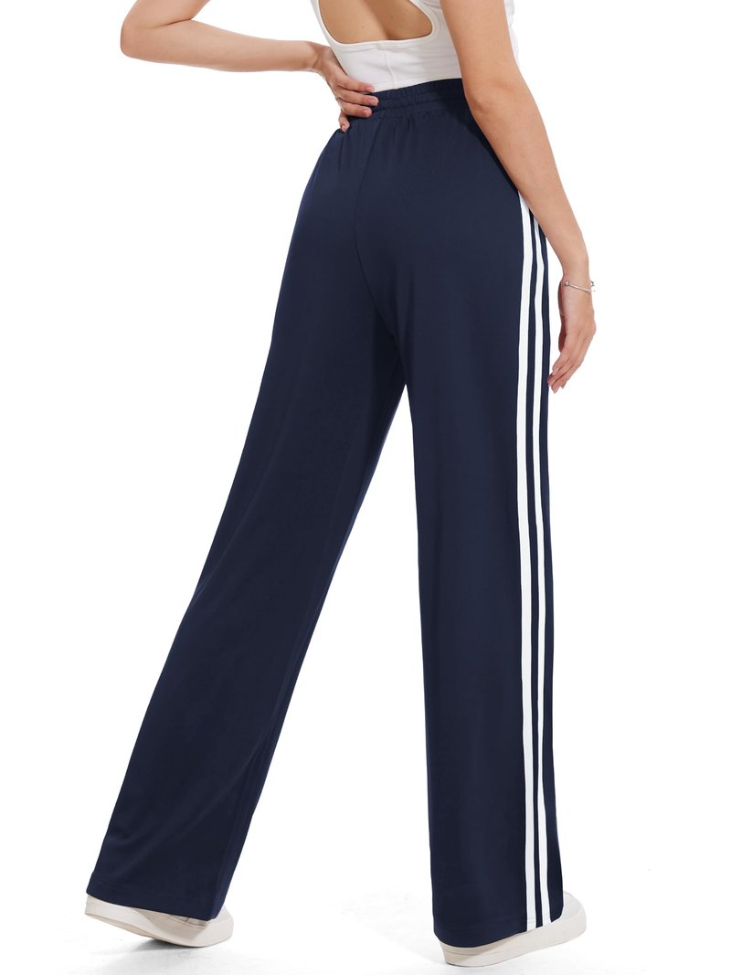 Tapata Extra Tall Woman 36" Inseam Stripes Sweat Pant High Waisted Drawstring Gym Exercise Lounge Joggers, Navy Blue, XL