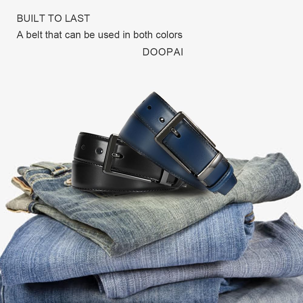 DOOPAI Reversible Leather Belt for Men 1.25" - Dual Sided Dress and Casual Belt, Trim to Fit, 2 Styles in One Belt