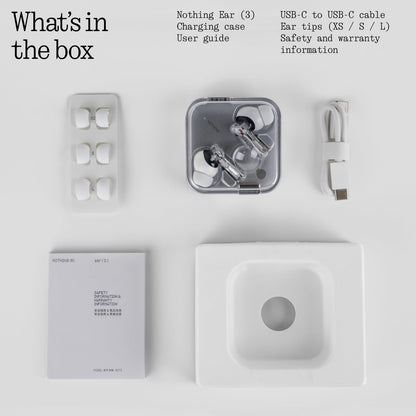Nothing Ear (3) Wireless Earbuds Super Mic 45dB Hybrid Active Noise Cancelling Bluetooth Headphones Hi-Res 6 Mics, 12mm Dynamic Bass Boost, Dual Connect ANC Sport Ear Buds for iPhone Android, White
