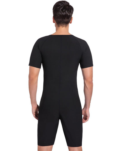 FUXERT Sauna Suit for Men 3 in 1 Slimming Full Body Sauna Jumpsuit Mens Waist Trainer for Workout(BK L)