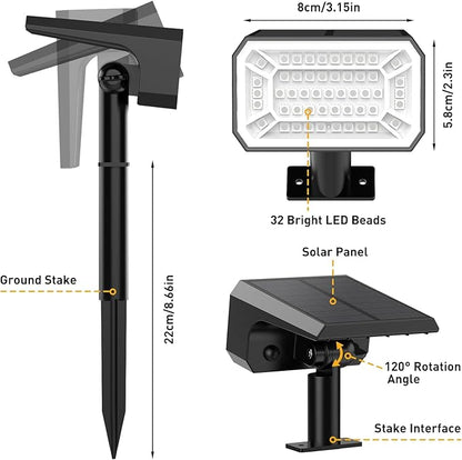 Solar Color Changing Spot Lights Outdoor Waterproof IP68, [4 Pack/32 LED/7 Modes] 2-in-1 Landscape Spotlights, Auto On/Off Solar Powered Flood Lights for Outside Yard Garden Pathway Walkway