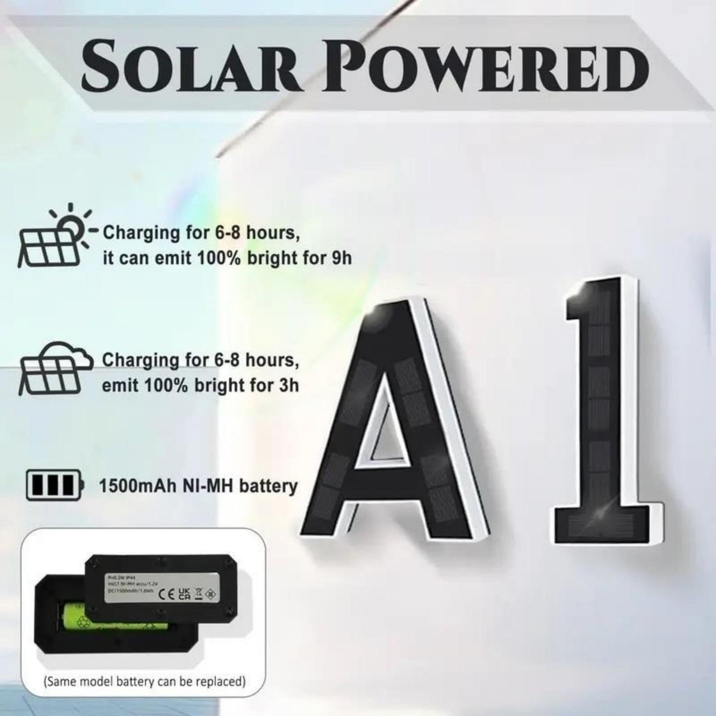 KUZEOLON 9 Inch Solar-Powered Outdoor House Number Light, No Wiring, Light Up House Numbers for Outside with Solar Panel, Waterproof LED Address Numbers for Home (1-9) (number1)