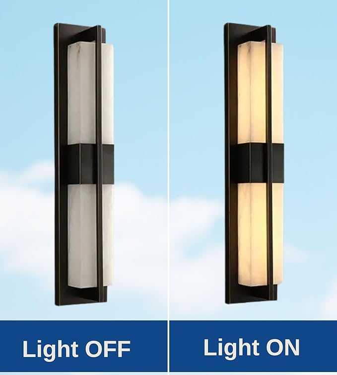 LED Outdoor Wall Lights Fixture Lamps. Modern Elegant Acrylic lampshade with Marble Texture, Aluminum Body. Exterior Black Sconce Wall Lantern IP65 Waterproof Anti Rust. (Modern LED Black 24''H, 12W)
