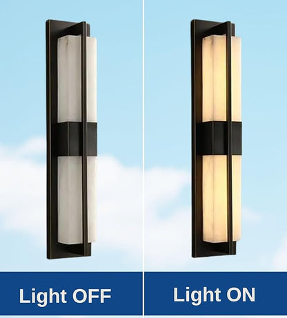 LED Outdoor Wall Lights Fixture Lamps. Modern Elegant Acrylic lampshade with Marble Texture, Aluminum Body. Exterior Black Sconce Wall Lantern IP65 Waterproof Anti Rust. (Modern LED Black 24''H, 12W)