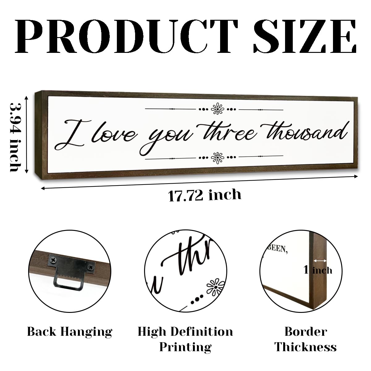 Romantic Wall Decor, I Love You Three Thousand Sign, Decorative Wooden Sign for Wall or Shelf Decor, Master Bedroom Decoration Above Bed, Housewarming Gift 17.8x4x1.18 inches