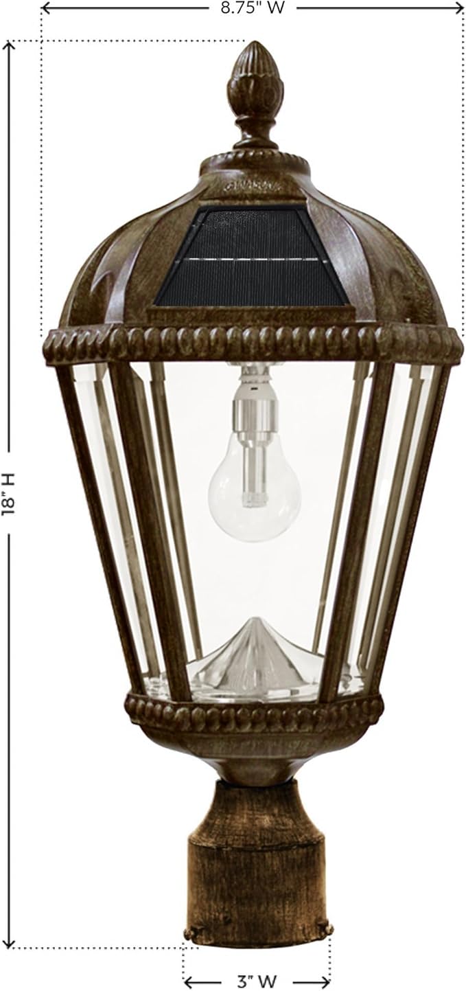 Gama Sonic Outdoor Solar Lamp Post Light, Weathered Bronze Finish Aluminum, Royal Bulb, Beveled Glass, 3-inch Fitter for Lamp Posts, 98B312, Upgraded